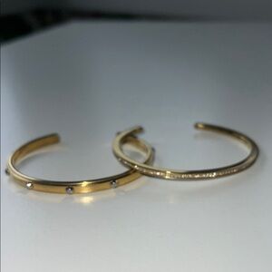 Gold Tone Women’s Open Bangle Bracelet Set - Elegant Sparkle